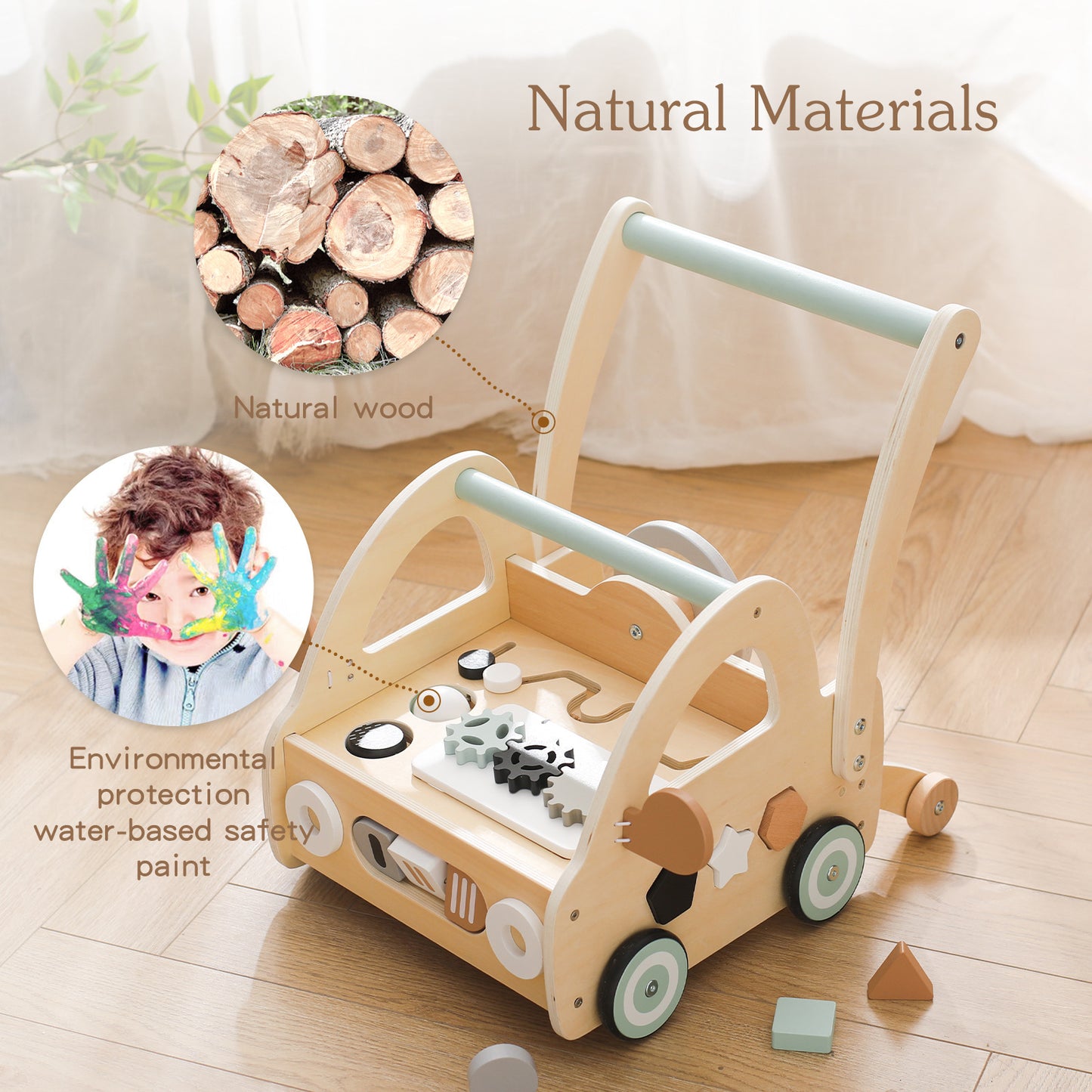 Children's Wooden Puzzle Multi-functional Walker