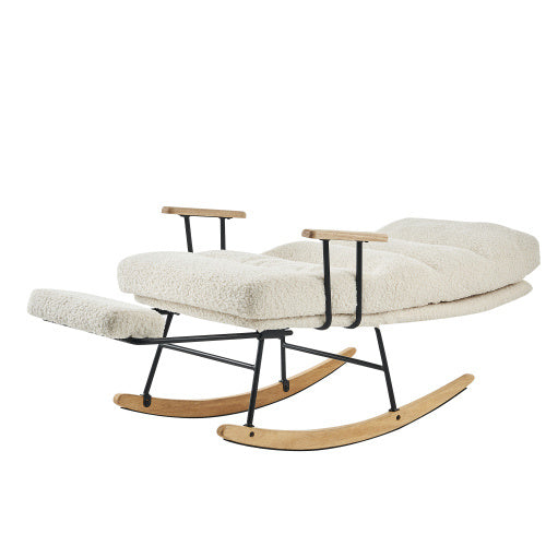 Modern Teddy Gliding Rocking Chair With High Back, Retractable Footrest, And Adjustable Back Angle For Nursery, Living Room, And Bedroom,Beige