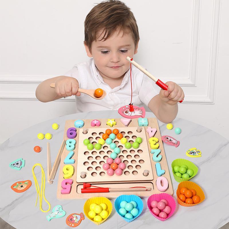 Wooden Children's Multifunctional Fishing Beads Toy