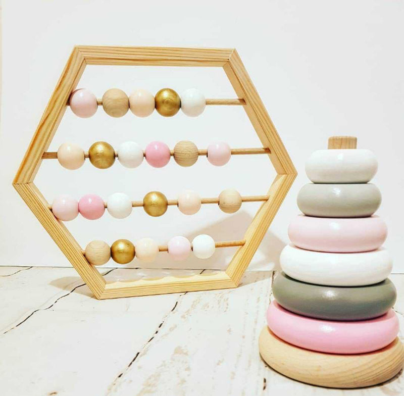 Hexagonal Wooden Abacus Beads Early Childhood Education Toys