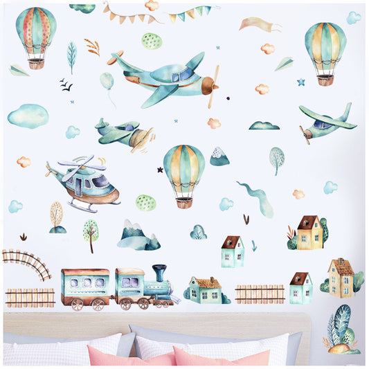 Hot Air Balloon Train Wall Stickers Children Wall Decoration Self-adhesive Waterproof