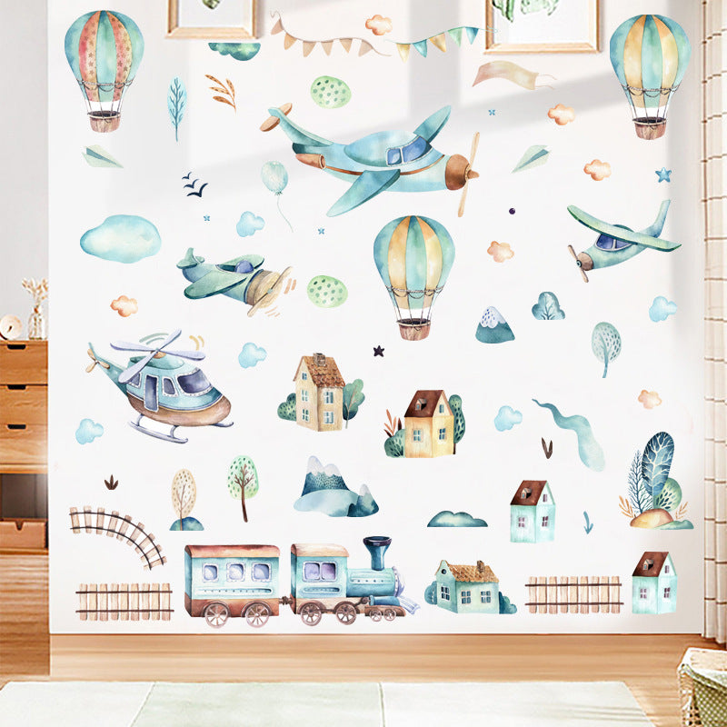 Hot Air Balloon Train Wall Stickers Children Wall Decoration Self-adhesive Waterproof