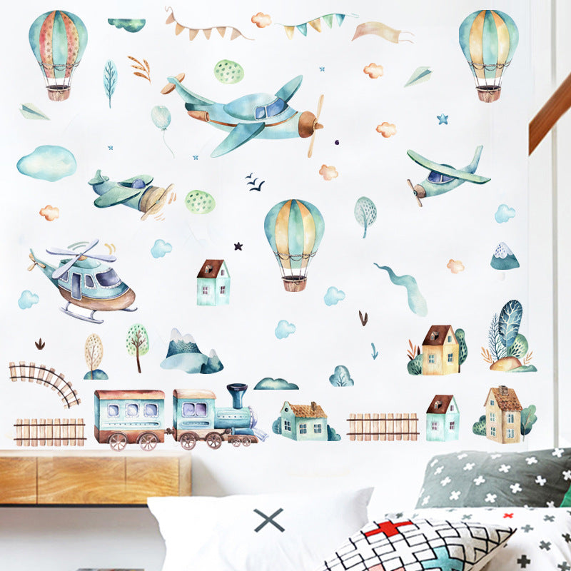 Hot Air Balloon Train Wall Stickers Children Wall Decoration Self-adhesive Waterproof