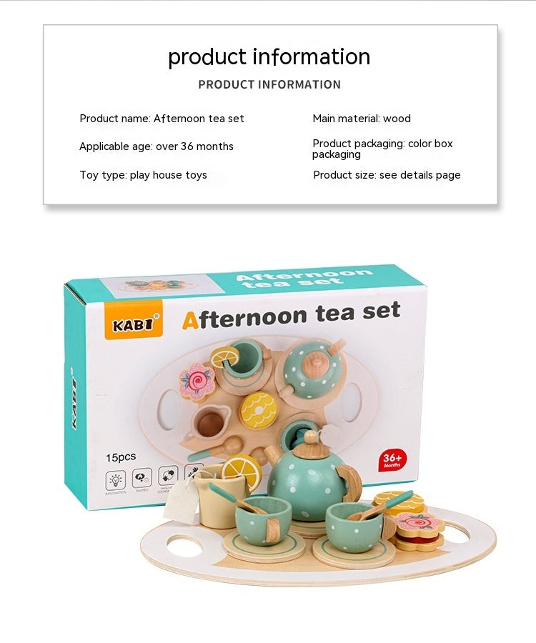 Children Play House Early Education Simulation Afternoon Tea Dessert Cake Sale Tea Making Pot And Cup Tea Set Suit Wooden Toys