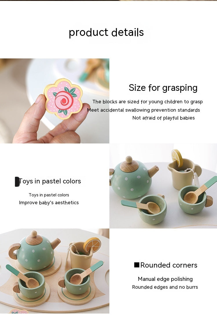 Children Play House Early Education Simulation Afternoon Tea Dessert Cake Sale Tea Making Pot And Cup Tea Set Suit Wooden Toys