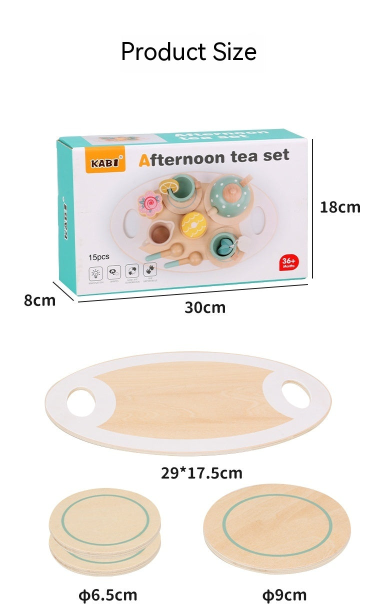 Children Play House Early Education Simulation Afternoon Tea Dessert Cake Sale Tea Making Pot And Cup Tea Set Suit Wooden Toys