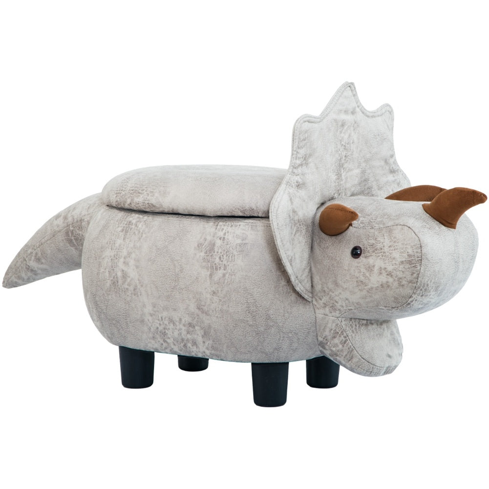 Ride-on Storage Ottoman Footrest Stool with Vivid Adorable Animal Shape (Gray Dinosours)