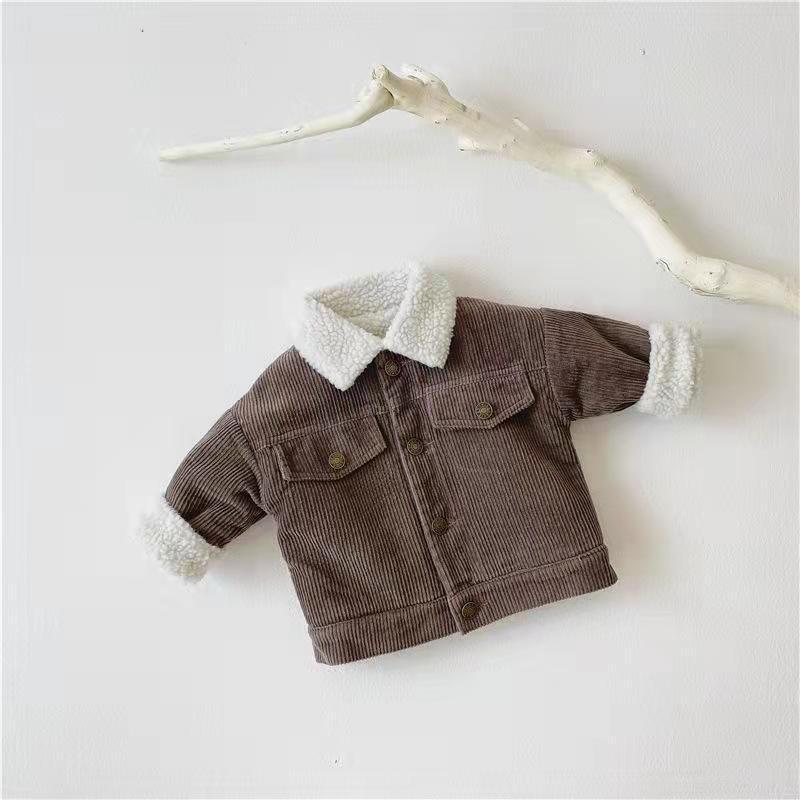 Kids' Overcoat Winter New Korean Style Fleece-lined Thickened Lamb Wool Corduroy Clothes