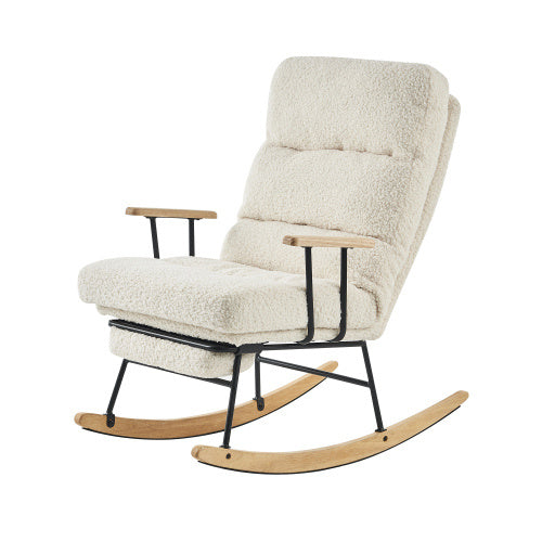 Modern Teddy Gliding Rocking Chair With High Back, Retractable Footrest, And Adjustable Back Angle For Nursery, Living Room, And Bedroom,Beige