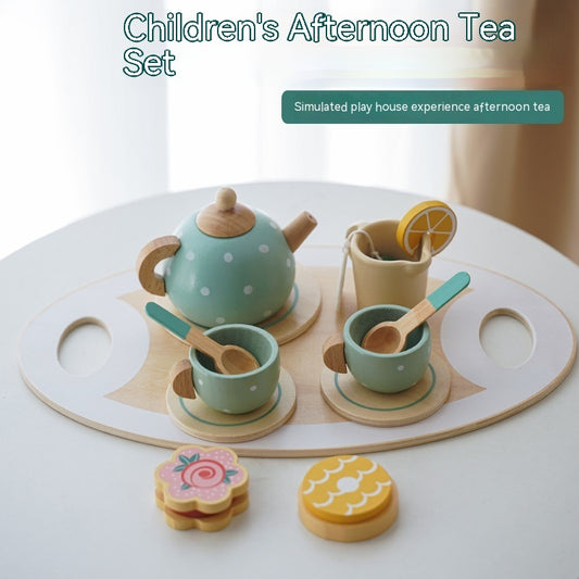 Children Play House Early Education Simulation Afternoon Tea Dessert Cake Sale Tea Making Pot And Cup Tea Set Suit Wooden Toys