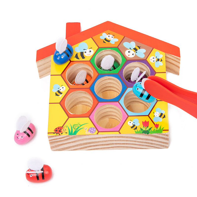 Wooden Children Montessori Education Clamp Toy Hive Game