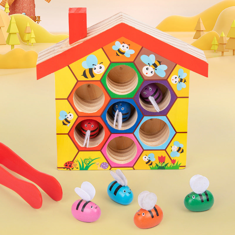 Wooden Children Montessori Education Clamp Toy Hive Game