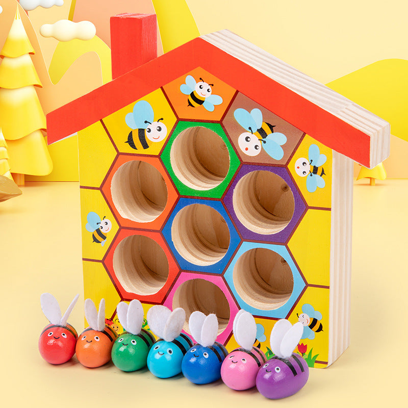 Wooden Children Montessori Education Clamp Toy Hive Game