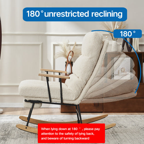 Modern Teddy Gliding Rocking Chair With High Back, Retractable Footrest, And Adjustable Back Angle For Nursery, Living Room, And Bedroom,Beige