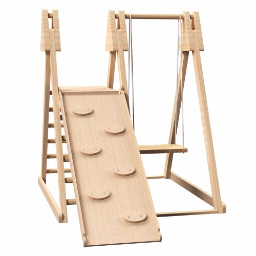 4-in-1 Juniper Indoor Play Gym - Jungle Gym Playset With Baby Swing, Slide, Ladder, And Climbing Wall - Foldable Wooden Playset - Indoor Jungle Gym For Kids