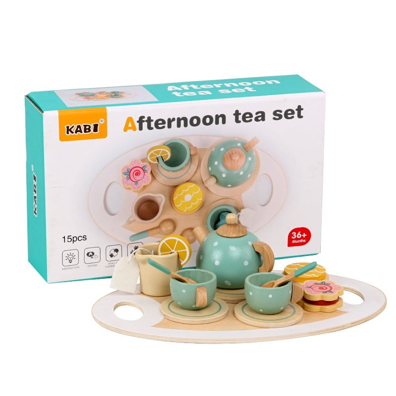 Children Play House Early Education Simulation Afternoon Tea Dessert Cake Sale Tea Making Pot And Cup Tea Set Suit Wooden Toys