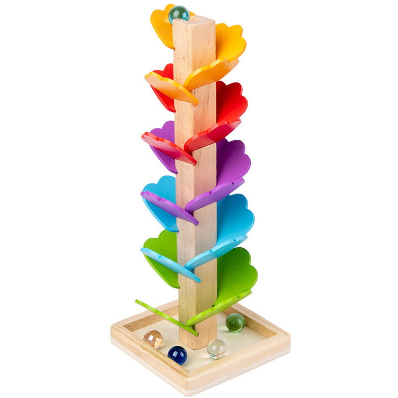 Early Childhood Education Leaves Tower Grounder Inverted Beads Game Assembling And Combined Toy Wooden