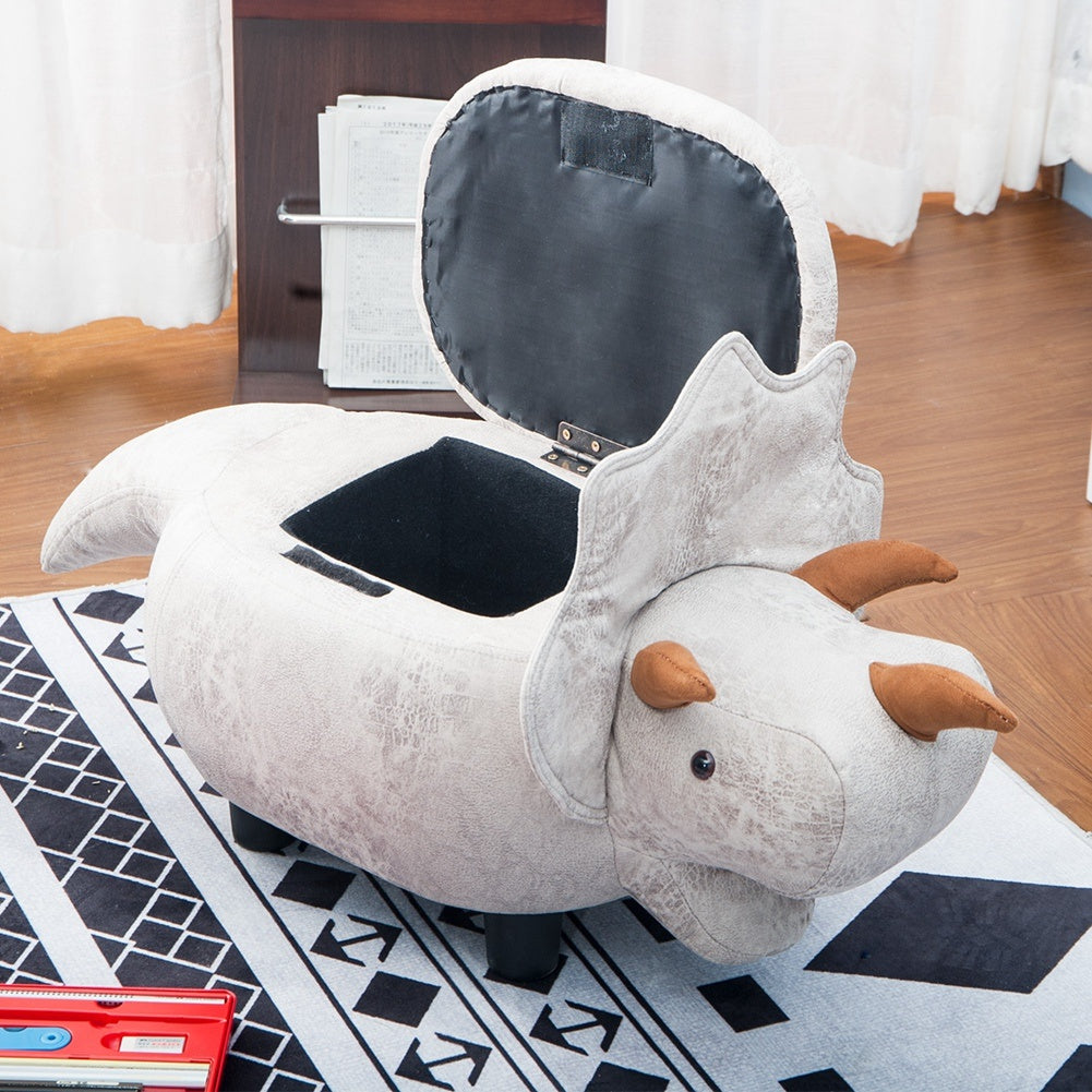 Ride-on Storage Ottoman Footrest Stool with Vivid Adorable Animal Shape (Gray Dinosours)