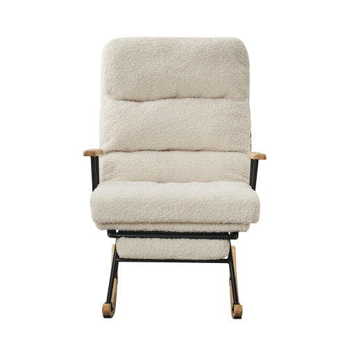 Modern Teddy Gliding Rocking Chair With High Back, Retractable Footrest, And Adjustable Back Angle For Nursery, Living Room, And Bedroom,Beige