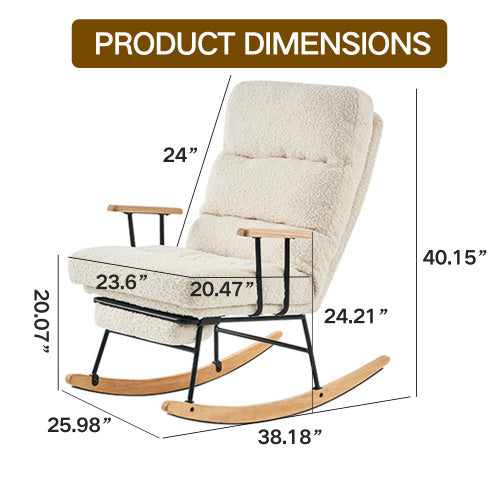 Modern Teddy Gliding Rocking Chair With High Back, Retractable Footrest, And Adjustable Back Angle For Nursery, Living Room, And Bedroom,Beige