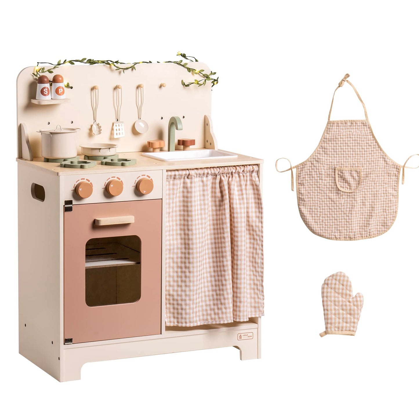 Robud Kids Play Kitchen Set Rustic Wooden Pretend Play Kitchen For Toddlers 3